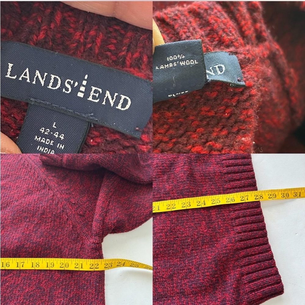 Vintage Lands’ End 100% wool crewneck sweater Burgundy red oversized - Picture 8 of 9